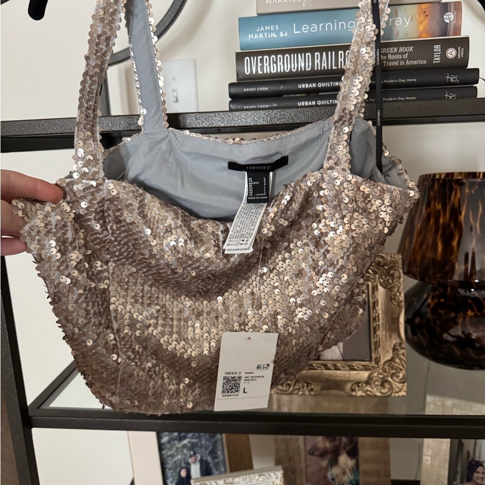 Sequin Crop Top in Nude